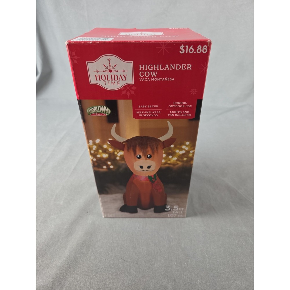 Holiday Time Highlander Cow 3.5 FT Airblown Inflatable Christmas Yard Lights NEW